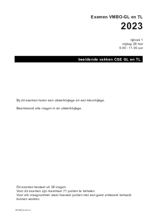 Opgaven examen VMBO GLTL beeldende vakken 2023, tijdvak 1. Pagina 1