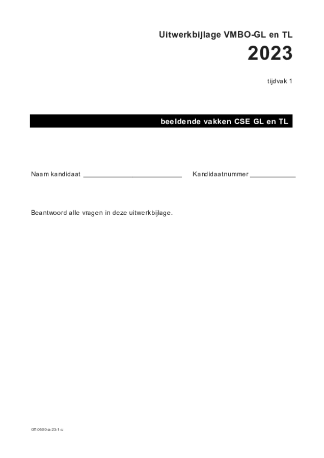 Uitwerkbijlage examen VMBO GLTL beeldende vakken 2023, tijdvak 1. Pagina 1