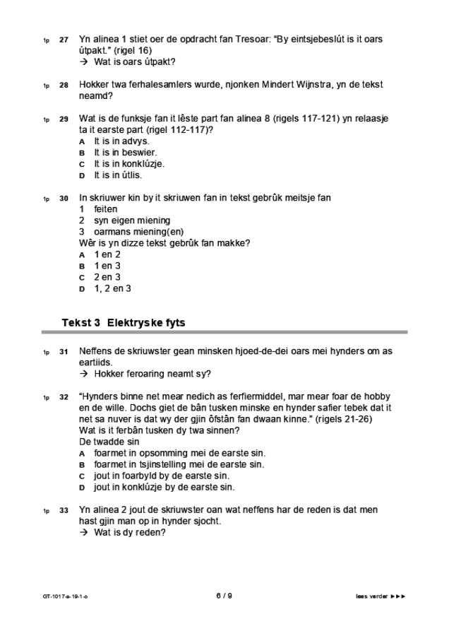 Opgaven examen VMBO GLTL Fries 2019, tijdvak 1. Pagina 6