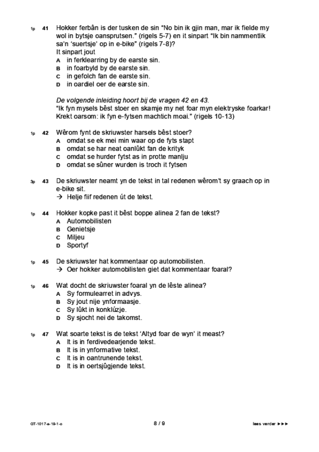 Opgaven examen VMBO GLTL Fries 2019, tijdvak 1. Pagina 8