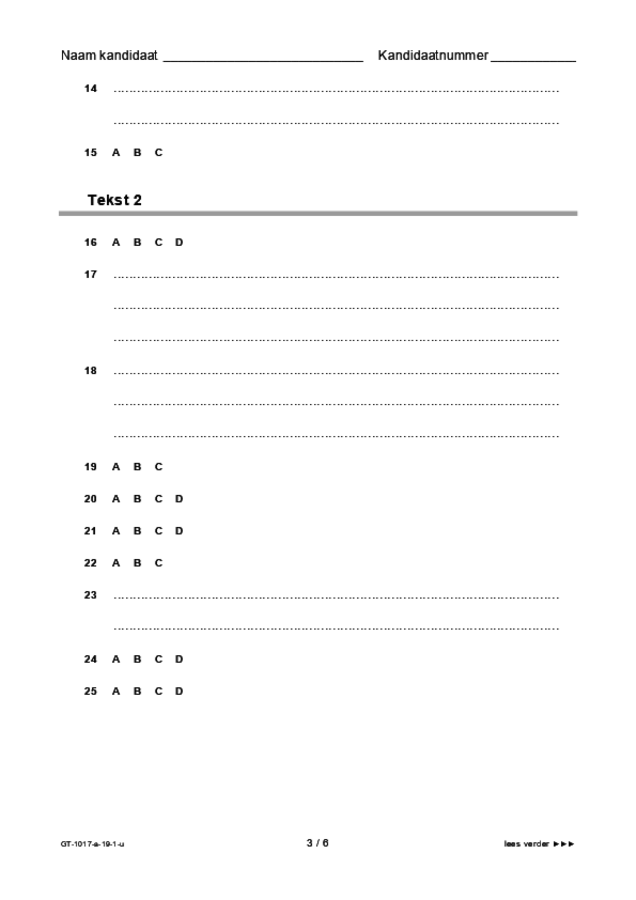 Uitwerkbijlage examen VMBO GLTL Fries 2019, tijdvak 1. Pagina 3