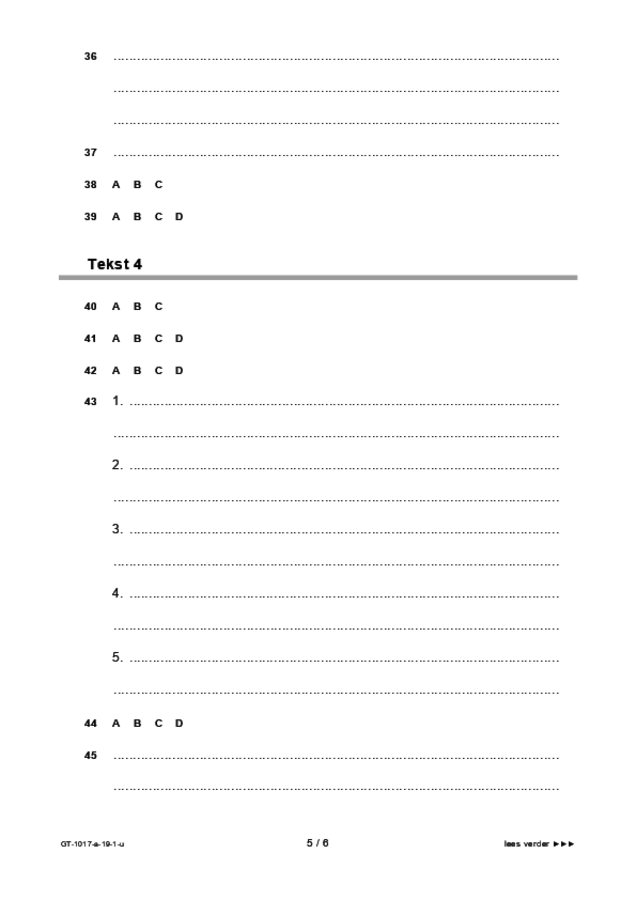 Uitwerkbijlage examen VMBO GLTL Fries 2019, tijdvak 1. Pagina 5