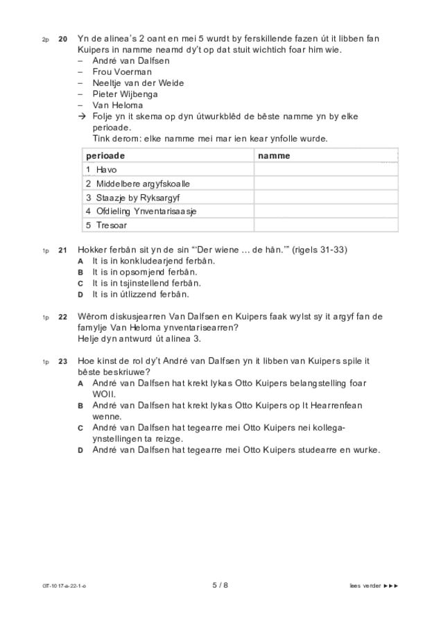 Opgaven examen VMBO GLTL Fries 2022, tijdvak 1. Pagina 5