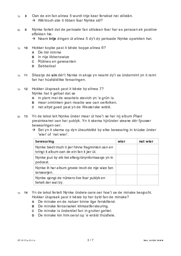 Opgaven examen VMBO GLTL Fries 2023, tijdvak 1. Pagina 3
