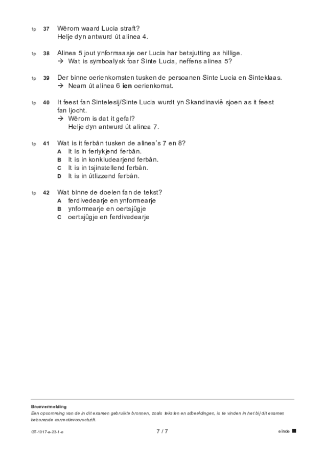 Opgaven examen VMBO GLTL Fries 2023, tijdvak 1. Pagina 7