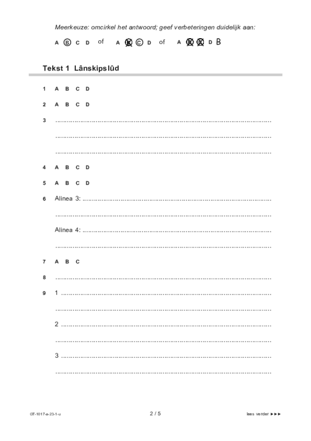 Uitwerkbijlage examen VMBO GLTL Fries 2023, tijdvak 1. Pagina 2