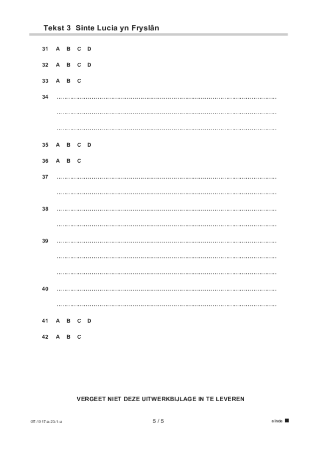 Uitwerkbijlage examen VMBO GLTL Fries 2023, tijdvak 1. Pagina 5