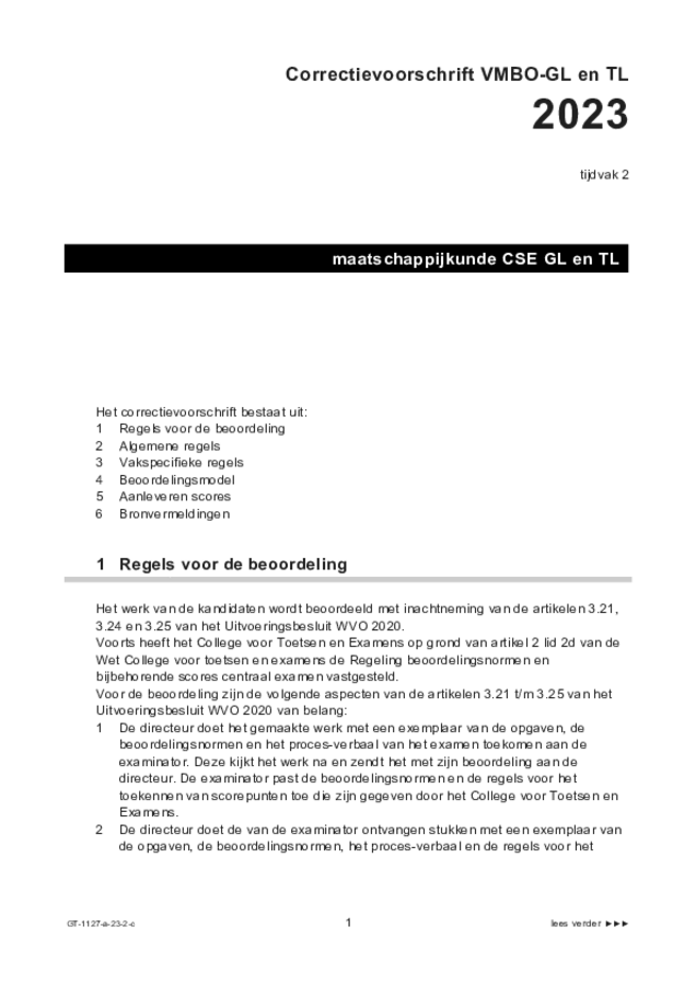 Correctievoorschrift examen VMBO GLTL maatschappijleer 2 2023, tijdvak 2. Pagina 1