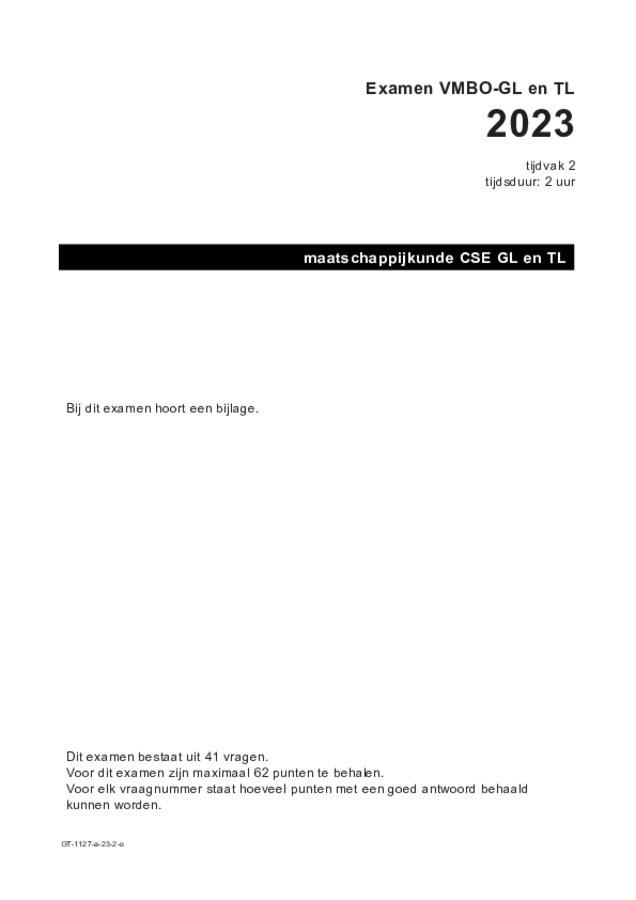 Opgaven examen VMBO GLTL maatschappijleer 2 2023, tijdvak 2. Pagina 1