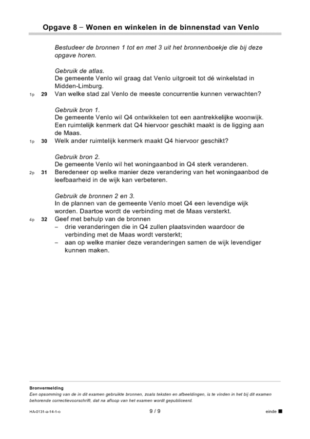 Opgaven examen HAVO aardrijkskunde 2014, tijdvak 1. Pagina 9