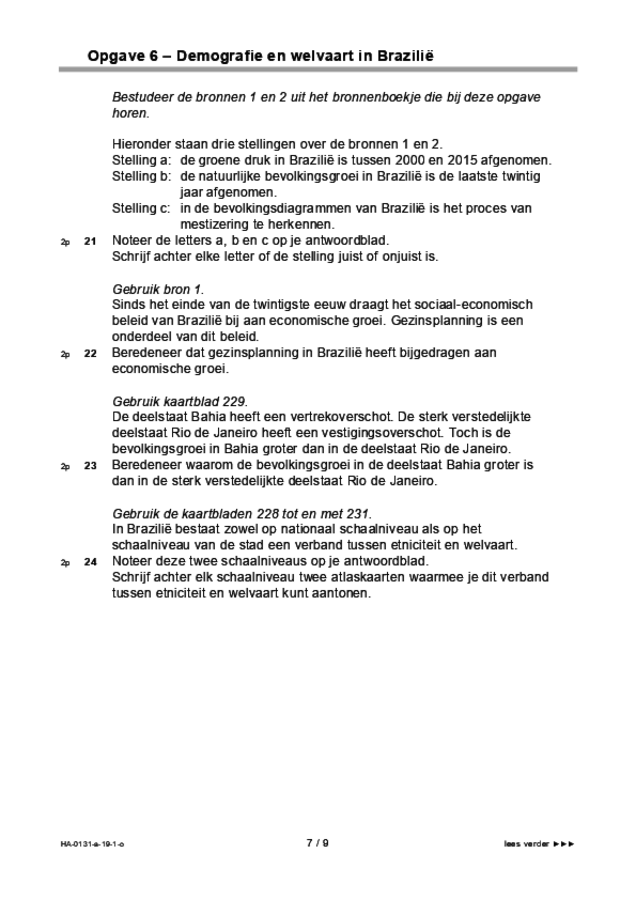 Opgaven examen HAVO aardrijkskunde 2019, tijdvak 1. Pagina 7