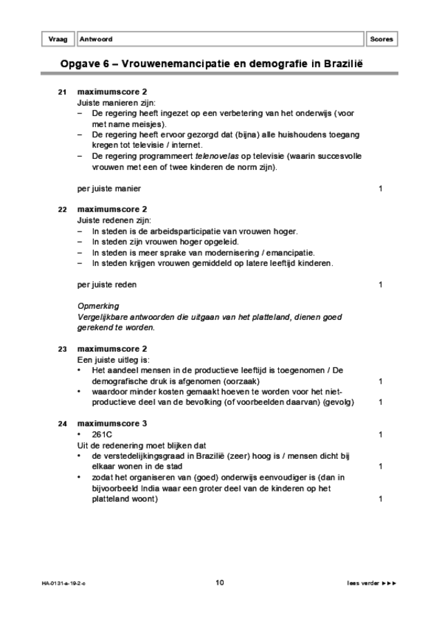 Correctievoorschrift examen HAVO aardrijkskunde 2019, tijdvak 2. Pagina 10