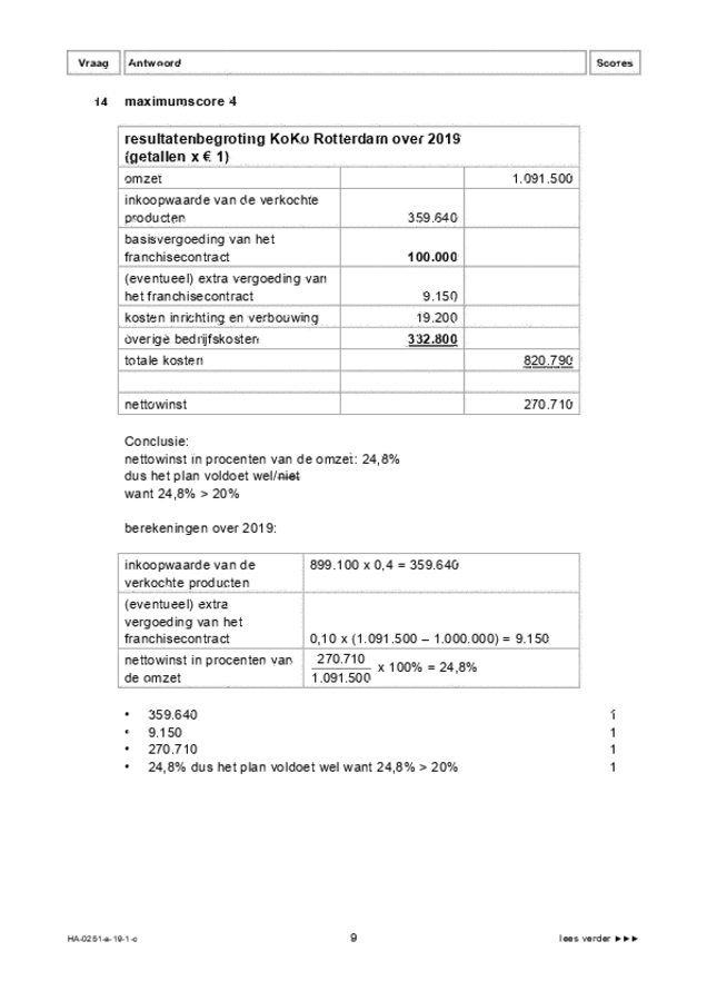 Correctievoorschrift examen HAVO management & organisatie 2019, tijdvak 1. Pagina 9