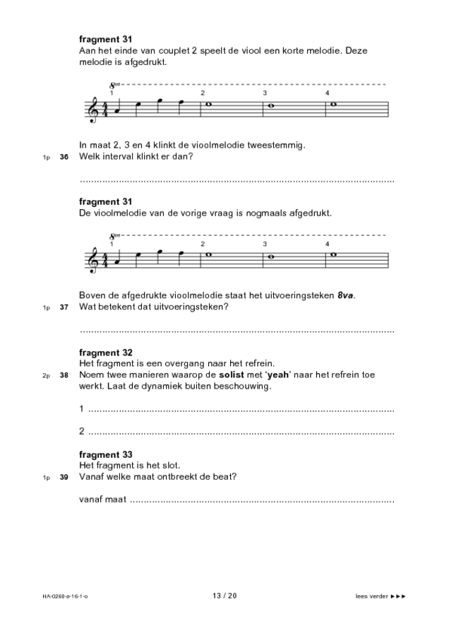 Opgaven examen HAVO muziek 2016, tijdvak 1. Pagina 13