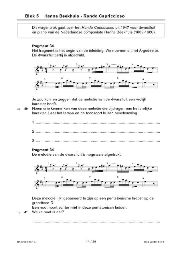 Opgaven examen HAVO muziek 2016, tijdvak 1. Pagina 14
