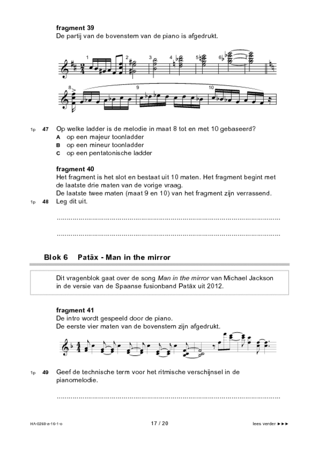 Opgaven examen HAVO muziek 2016, tijdvak 1. Pagina 17