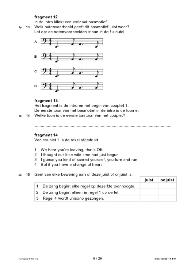 Opgaven examen HAVO muziek 2016, tijdvak 1. Pagina 6