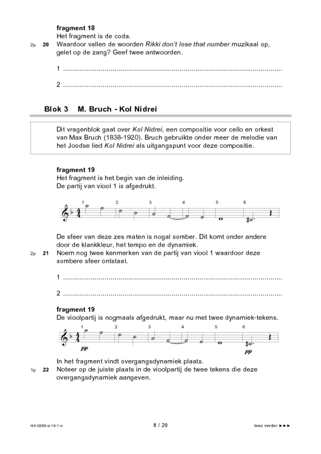 Opgaven examen HAVO muziek 2016, tijdvak 1. Pagina 8