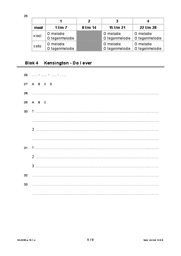Uitwerkbijlage examen HAVO muziek 2018, tijdvak 1. Pagina 5
