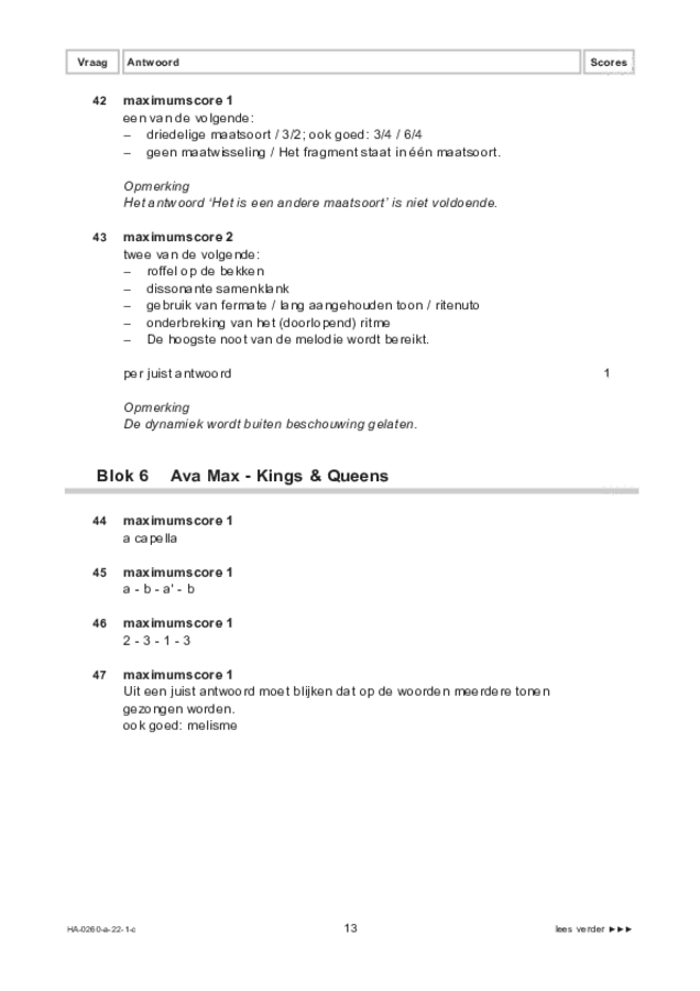 Correctievoorschrift examen HAVO muziek 2022, tijdvak 1. Pagina 13