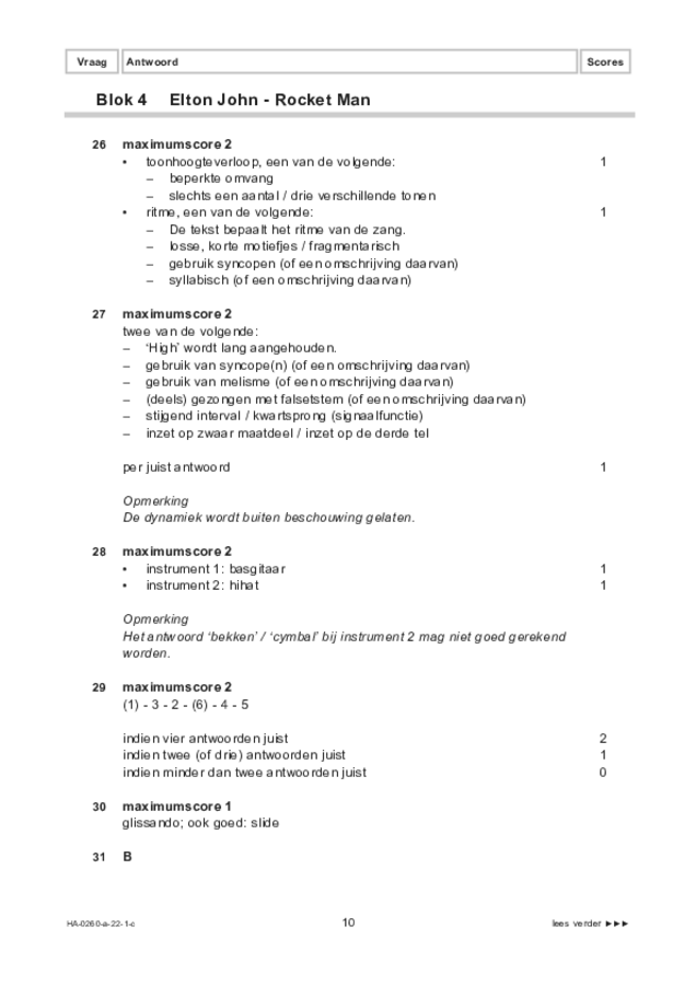 Correctievoorschrift examen HAVO muziek 2022, tijdvak 1. Pagina 10