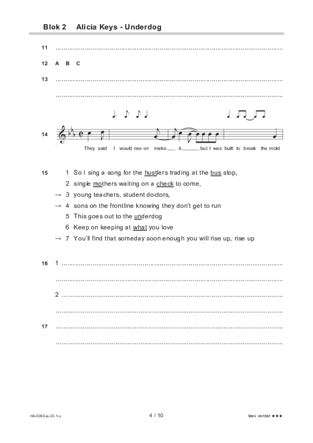 Uitwerkbijlage examen HAVO muziek 2022, tijdvak 1. Pagina 4