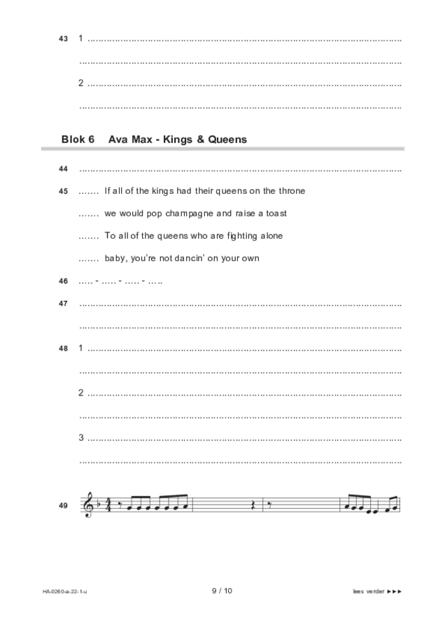Uitwerkbijlage examen HAVO muziek 2022, tijdvak 1. Pagina 9