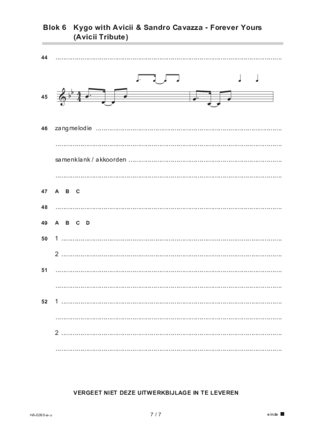 Uitwerkbijlage examen HAVO muziek 2022, tijdvak 2. Pagina 7
