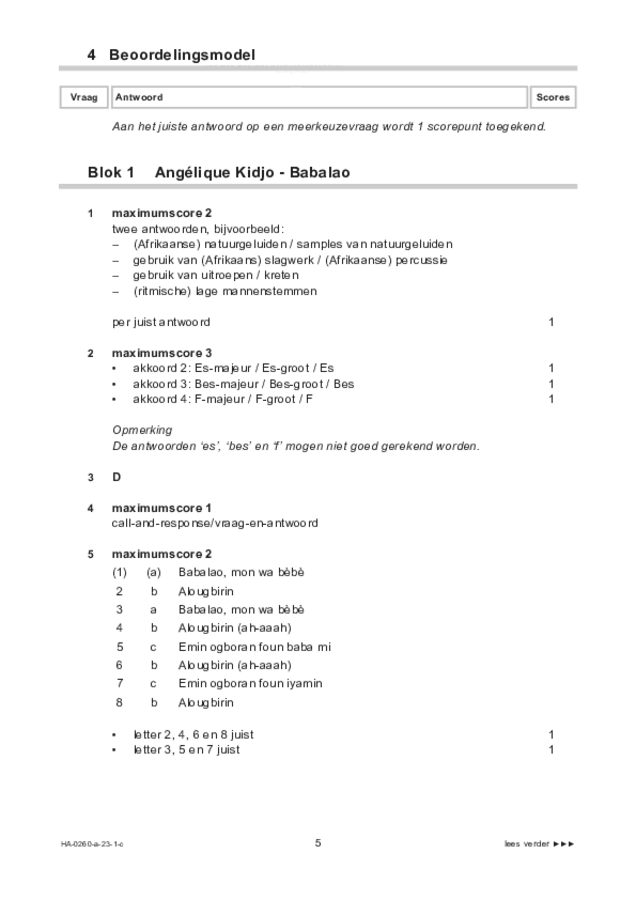 Correctievoorschrift examen HAVO muziek 2023, tijdvak 1. Pagina 5