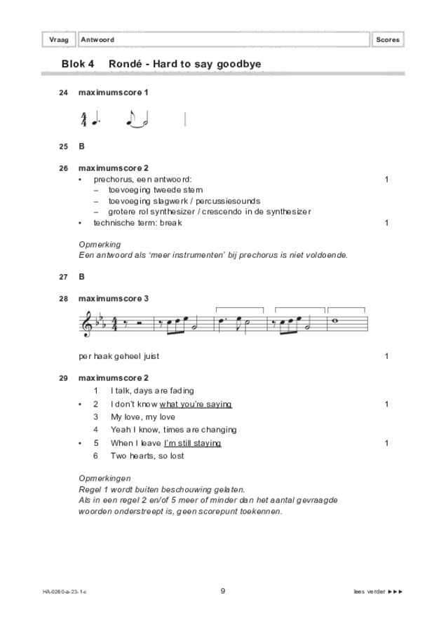 Correctievoorschrift examen HAVO muziek 2023, tijdvak 1. Pagina 9