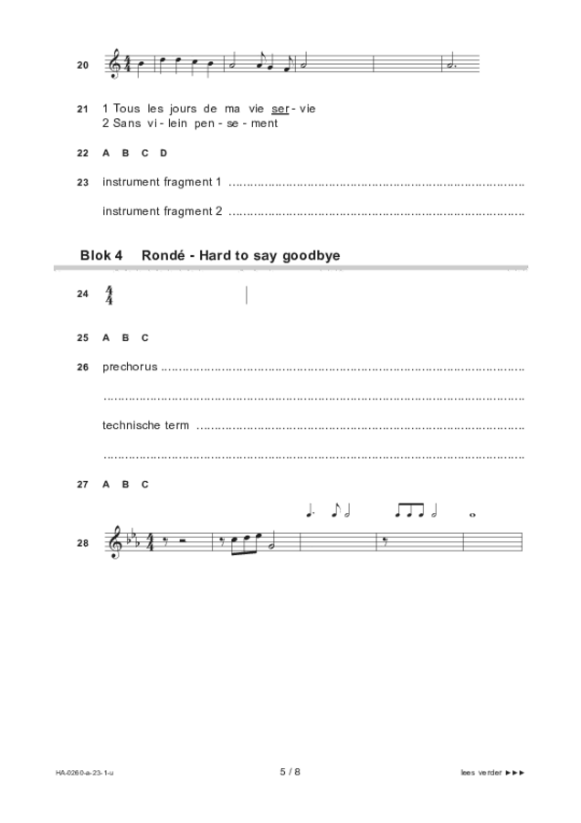 Uitwerkbijlage examen HAVO muziek 2023, tijdvak 1. Pagina 5