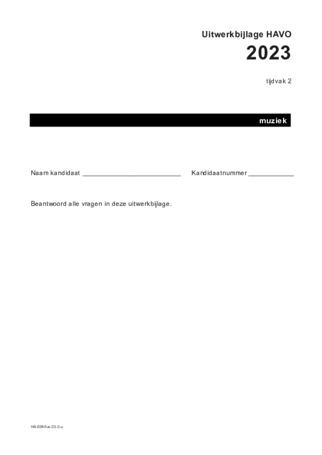 Uitwerkbijlage examen HAVO muziek 2023, tijdvak 2. Pagina 1