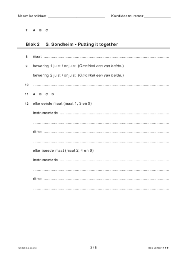 Uitwerkbijlage examen HAVO muziek 2023, tijdvak 2. Pagina 3