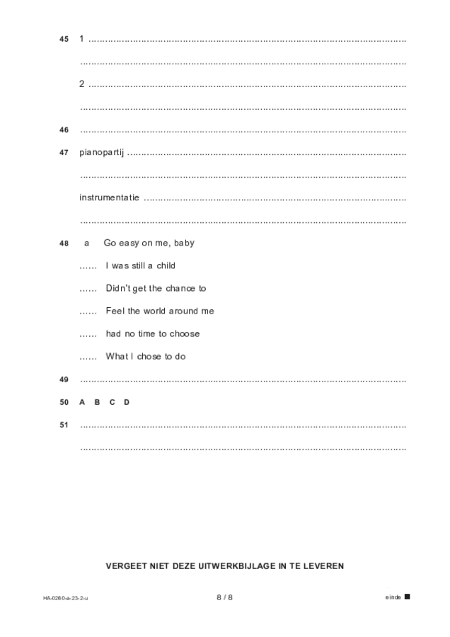 Uitwerkbijlage examen HAVO muziek 2023, tijdvak 2. Pagina 8