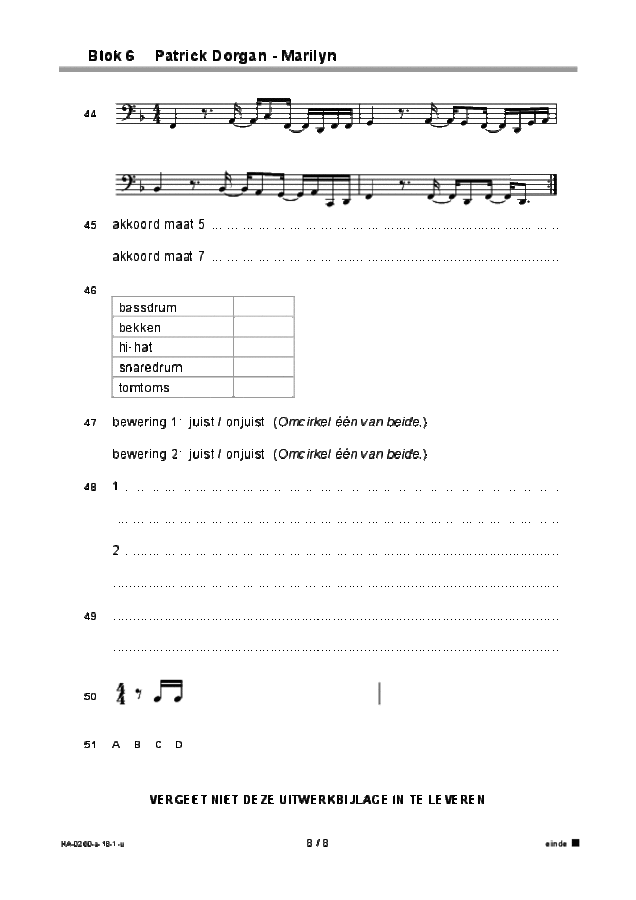 Uitwerkbijlage examen HAVO muziek 2018, tijdvak 1. Pagina 8