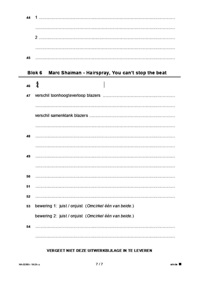 Uitwerkbijlage examen HAVO muziek 2019, tijdvak 1. Pagina 7