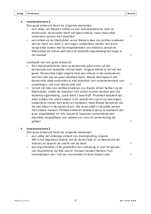 Correctievoorschrift examen HAVO filosofie 2022, tijdvak 1. Pagina 9