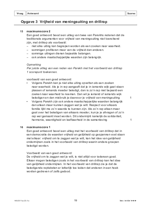 Correctievoorschrift examen HAVO filosofie 2023, tijdvak 1. Pagina 19