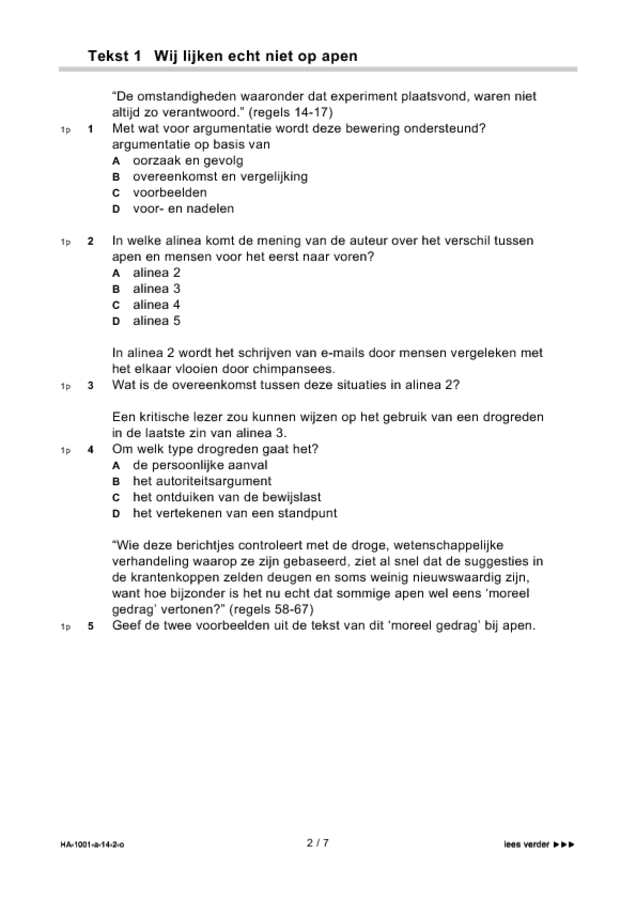 Opgaven examen HAVO Nederlands 2014, tijdvak 2. Pagina 2