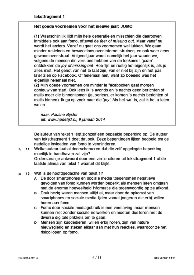 Opgaven examen HAVO Nederlands 2019, tijdvak 1. Pagina 4