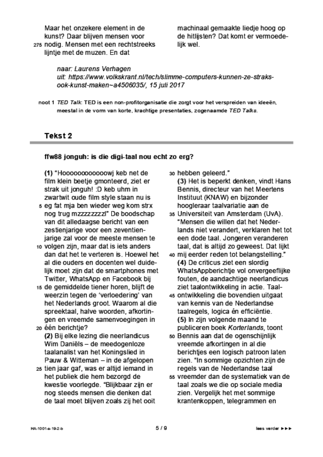 Bijlage examen HAVO Nederlands 2019, tijdvak 2. Pagina 5