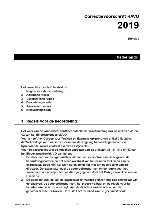 Correctievoorschrift examen HAVO Nederlands 2019, tijdvak 2. Pagina 1