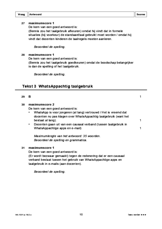 Correctievoorschrift examen HAVO Nederlands 2019, tijdvak 2. Pagina 10