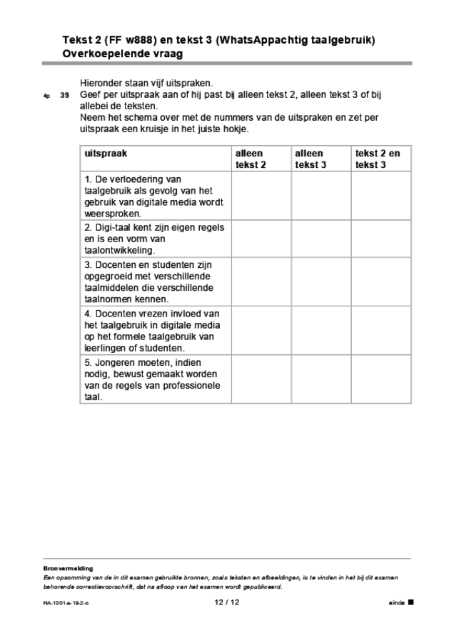 Opgaven examen HAVO Nederlands 2019, tijdvak 2. Pagina 12