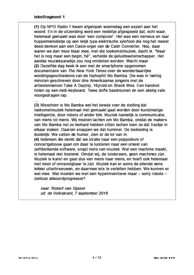 Opgaven examen HAVO Nederlands 2019, tijdvak 2. Pagina 4