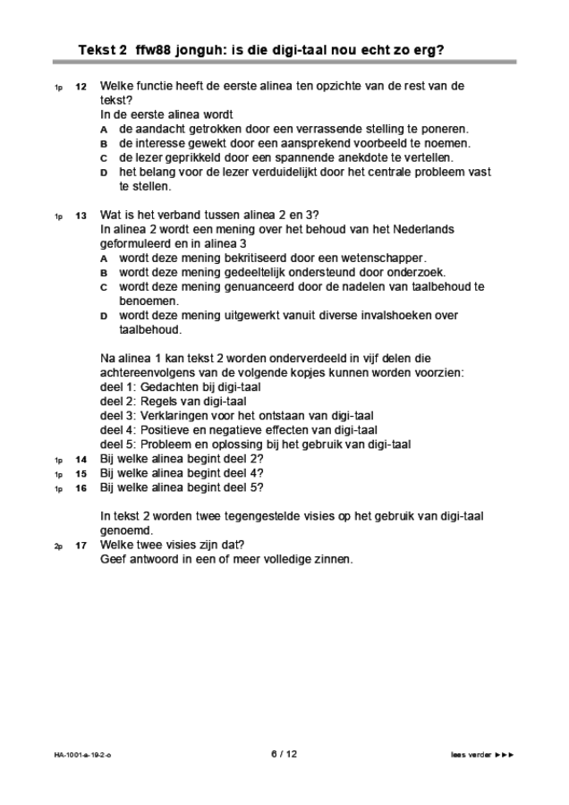 Opgaven examen HAVO Nederlands 2019, tijdvak 2. Pagina 6