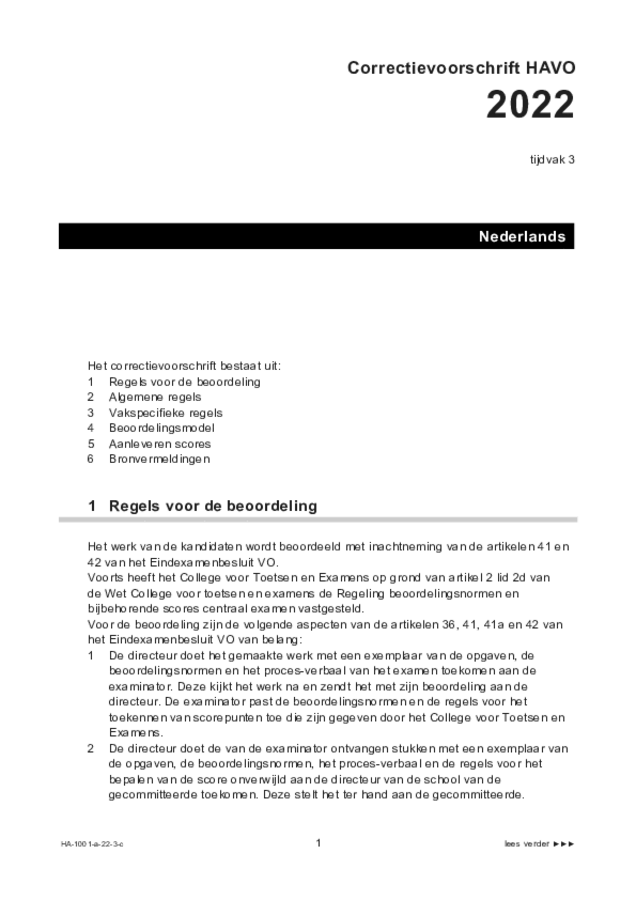 Correctievoorschrift examen HAVO Nederlands 2022, tijdvak 3. Pagina 1