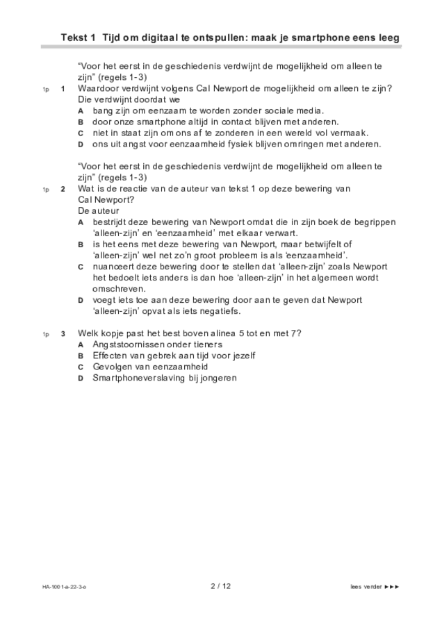 Opgaven examen HAVO Nederlands 2022, tijdvak 3. Pagina 2