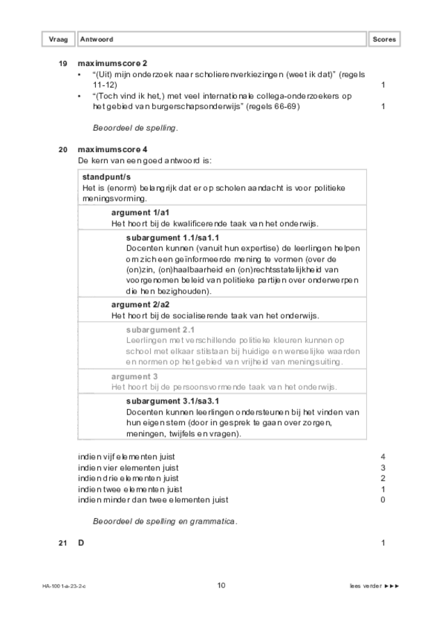 Correctievoorschrift examen HAVO Nederlands 2023, tijdvak 2. Pagina 10