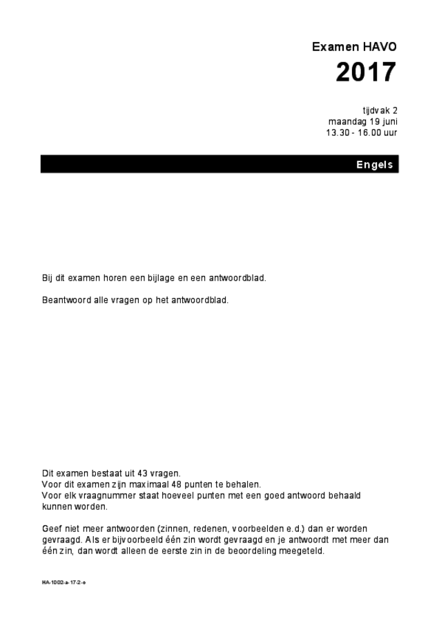 Opgaven examen HAVO Engels 2017, tijdvak 2. Pagina 1